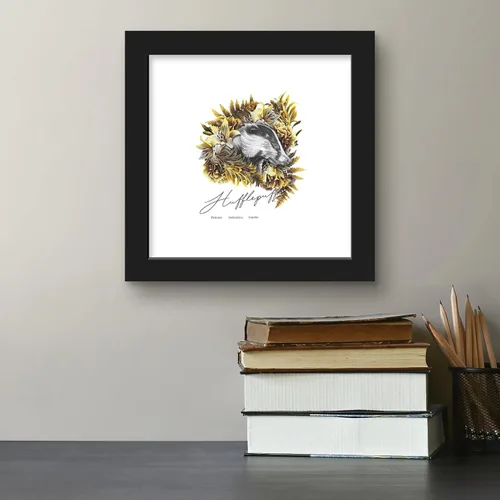 Vista 4 de Trends International Gallery Pops - Póster de pared de Harry Potter Hufflepuff Crest Romance, 12 x 12 pulgadas, versión enmarcada en negro