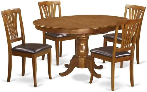 Vista 9 de East West Furniture POAV5-SBR-C - Juego de comedor de 5 piezas para 4 personas, incluye una mesa de comedor ovalada con hojas de mariposa y 4 sillas