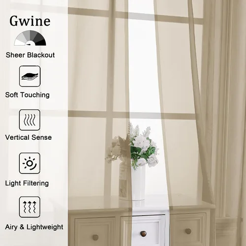Vista 31 de Gwine Cortinas traslúcidas doradas de 96 pulgadas de largo, 2 paneles para Dorado