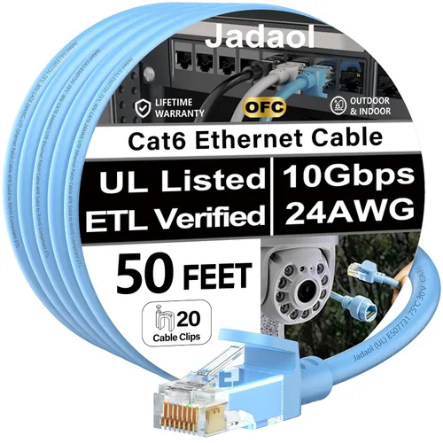 Vista 41 de Cable Ethernet Cat 6 de 1 pie (paquete de 6), para exteriores e interiores, compatible con red Cat7 de 10 Gbps, cable de conexión LAN plano