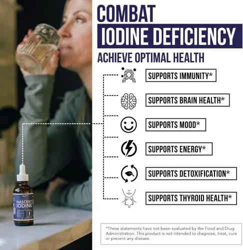 Vista 4 de Suplemento de yodo Nascent 400 porciones, botella de vidrio, vegano, 1800 mcg - 600 mcg por gota - Color puro y transparente - Apoya la salud