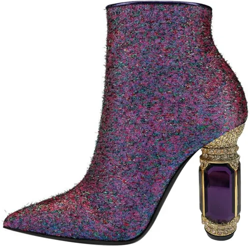 Vista 121 de FSJ Botas de tacón alto con punta puntiaguda para mujer, con tacón alto, con cremallera lateral brillante, estilo casual, para uso diario, zapatos