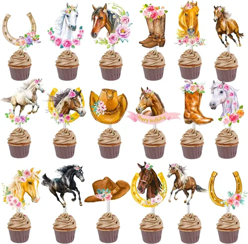 Vista 2 de 36 decoraciones para cupcakes de caballo, decoración de fiesta de cumpleaños de vaquera occidental, decoraciones para cupcakes de cumpleaños