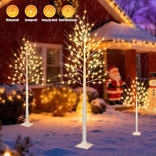 Vista 6 de iBaycon Árboles de abedul de 4 pies, 6 pies y 8 pies, juego de 3 árboles de abedul LED iluminados con temporizador de 8 modos, árboles preiluminados