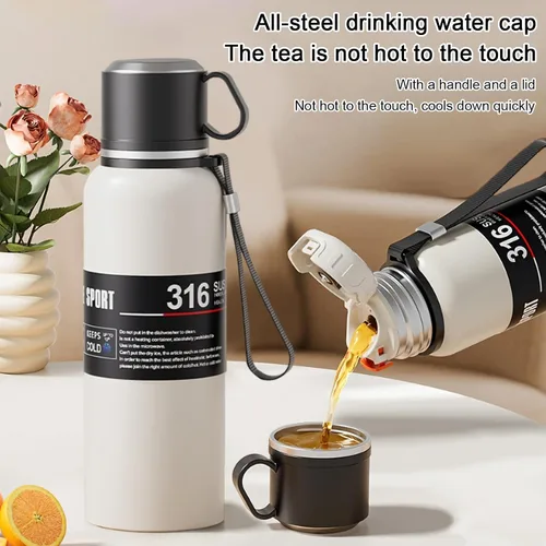 Vista 6 de Botella de agua aislada de boca ancha de acero inoxidable a prueba de fugas al vacío de doble pared, vaso de té con infusor, taza, tapa; termos