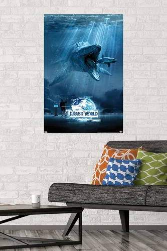 Vista 2 de Trends International Jurassic World - Póster Water Wall, 22.375" x 34", Versión Premium Sin Marco
