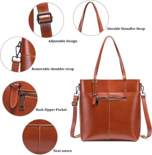 Vista 4 de FALAN MULE Bolsos de mano para mujer, de cuero genuino, con asa superior, correas ajustables, bolso de hombro