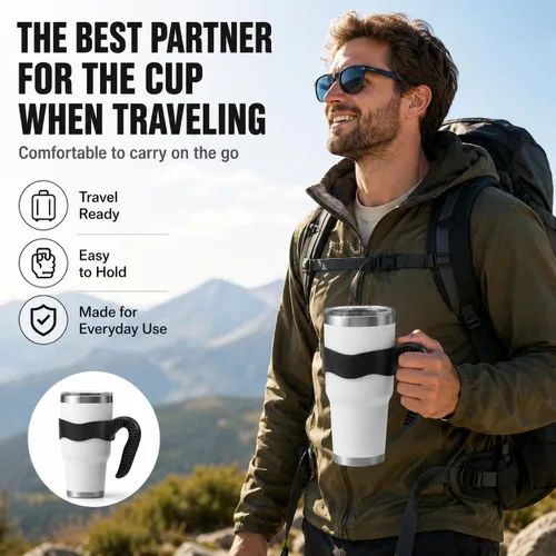 Vista 3 de Hyturtle 1 Pieza Mango Elegante y Funcional Negro para Vasos de 30 onzas - Compatible con Vasos YETI de 30 OZ - Agarre Seguro, Ligero, Apto