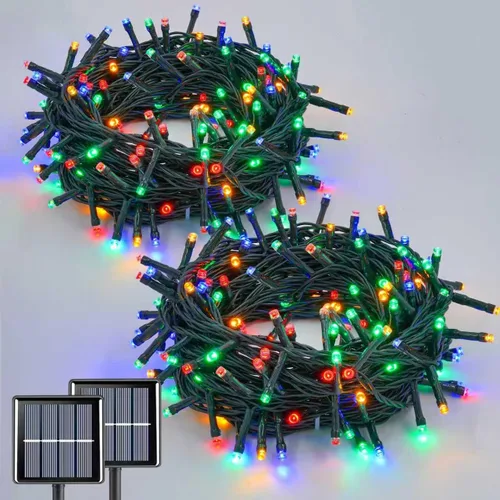 Vista 18 de QITONG Paquete de 2 luces solares azules y blancas de Navidad, cada cadena de 200 luces LED solares de 66 pies para exteriores, impermeable, 8 modos