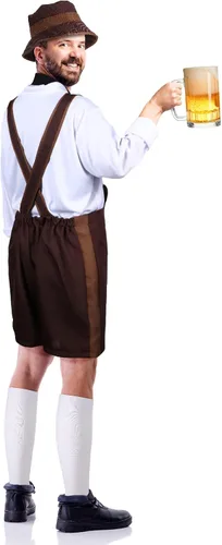 Vista 3 de SATINIOR Disfraz de Oktoberfest bávaro para hombre, disfraz de hombre bávaro alemán, taza de cerveza de vidrio con asa para fiesta de Halloween