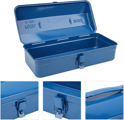 Vista 2 de Portable Tool Storage Box Large Capacity Steel Tool Organizer Toolbox for Car Auto Repair Tools Blue 13.8x5.9x4.3in