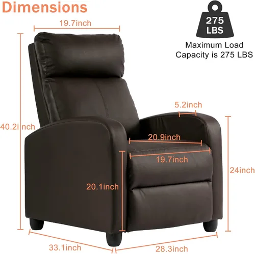 Vista 2 de Silla reclinable Winback de piel sintética, sofá individual moderno reclinable ajustable para cine en casa, sillón de fácil lectura con respaldo