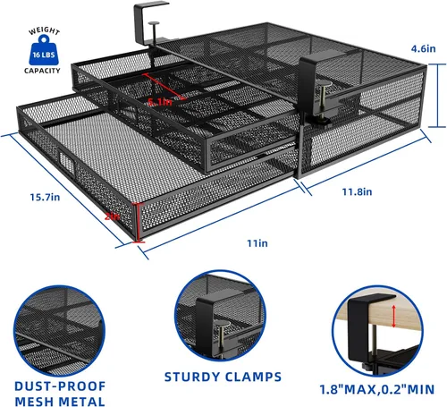 Vista 6 de Organizador de cajones para debajo del escritorio, de metal, sin taladro, contenedor de almacenamiento para debajo del escritorio, 2 cajones