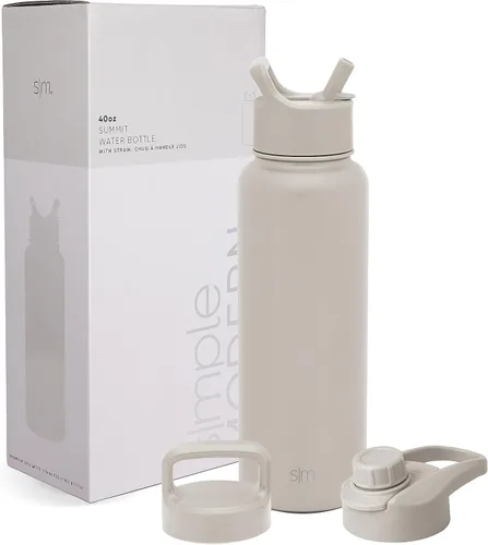 Vista 10 de Simple Modern botella de agua con tapa para beber con pajilla, termo metálico de acero inoxidable con aislamiento al vacío, colección Summit