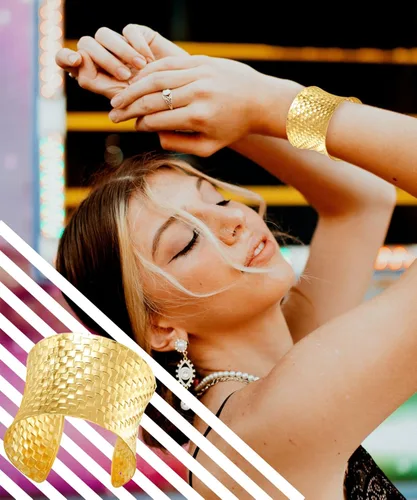 Vista 6 de BOMAIL Pulseras doradas para mujer, brazalete de brazo superior para brazo, pulsera ancha abierta de oro, pulsera de joyería