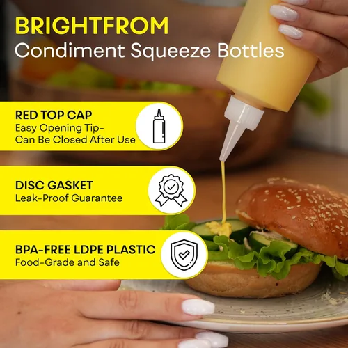 Vista 2 de BRIGHTFROM Botellas exprimibles para condimentos, botella vacía de 12 onzas con tapa superior roja, a prueba de fugas, ideal para salsa de tomate