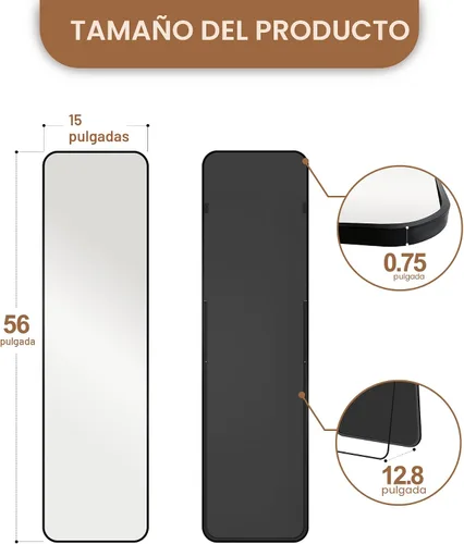 Vista 2 de Delma Espejo de longitud completa, 56"x15" negro