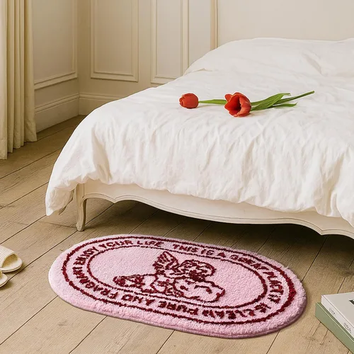 Vista 6 de TRUEDAYS Alfombra de baño de ángel rosa, suave, antideslizante, absorbente, rosa, diseño de boceto, elegante, decoración de querubines, para baño