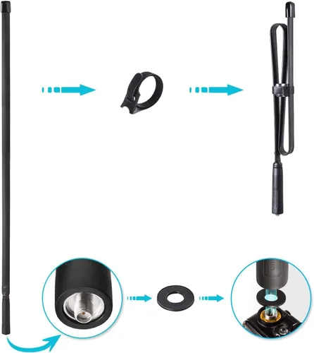 Vista 2 de Bingfu Antena de radio plegable CS táctica SMA hembra jamón 2 unidades de doble banda VHF UHF 136-520MHz 31 pulgadas antena para Baofeng BF-F8HP