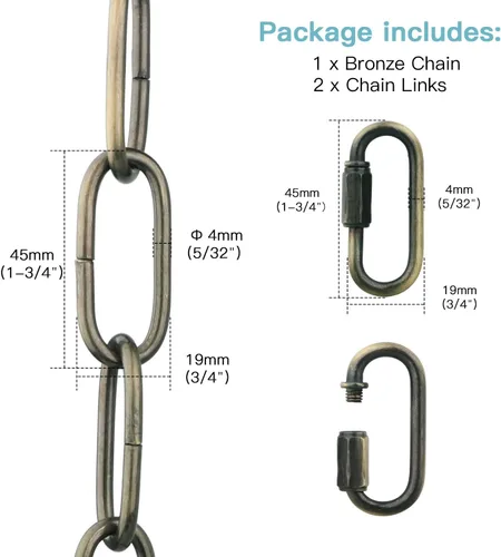 Vista 5 de Helunsi Cadena de iluminación, cadena de lámpara de bronce de 6 pies, extensión de cadena de araña de metal con bloqueo de enlace de conexión
