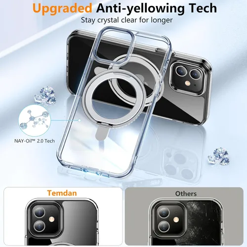 Vista 5 de Magnética para iPhone 12 e iPhone 12 Pro Funda, [con Soporte de Anillo Magnético Invisible Giratorio 360°][A Prueba de Golpes][Compatible