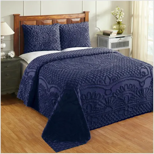 Vista 15 de Better Trends - Colchas de chenilla tamaño individual, gris carbón 100% algodón chenilla con diseño de medallón acolchado, cubierta de cama suave