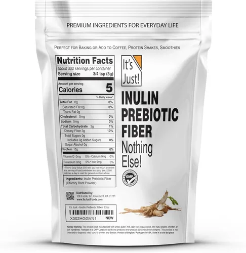 Vista 2 de It's Just! - Fibra prebiótica de inulina, soluble en agua, polvo de raíz de achicoria, promueve la salud intestinal, fabricado en Estados Unidos