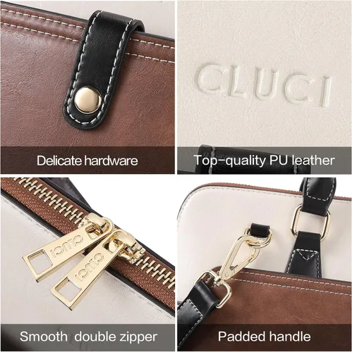 Vista 5 de CLUCI Maletín de cuero para mujer 15.6 pulgadas portátil de negocios vintage delgado bolso de hombro de las señoras