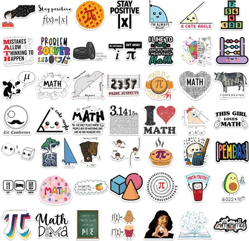 Vista 4 de Calcomanías de matemáticas y ciencias – Geek Graffiti mate impermeable – Grandes recompensas para estudiantes – Decoraciones de día Pi para laptop 1