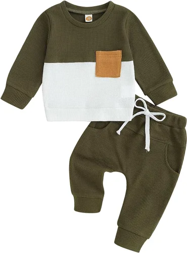 Vista 11 de Conjunto de 2 piezas de ropa para bebé y niño, sudadera con cuello redondo con letras y pantalones casuales de otoño e invierno B Negro-marrón