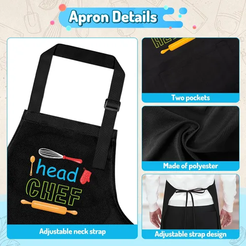 Vista 2 de R HORSE Juego de delantal y gorro de chef para adultos y niños - 4 piezas, delantal y gorro de cocina ajustables para padres e hijos, juguete
