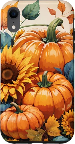 Vista 8 de iPhone 14 Bonito arte de otoño, calabazas, girasoles y hojas de otoño