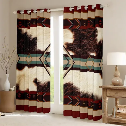 Vista 2 de Cortinas Opacas con Estampado de Piel de Vaca 30%-50% Cortinas Oscurecedoras de Piel de Animal de Granja Occidental para Dormitorio Sala de Estar
