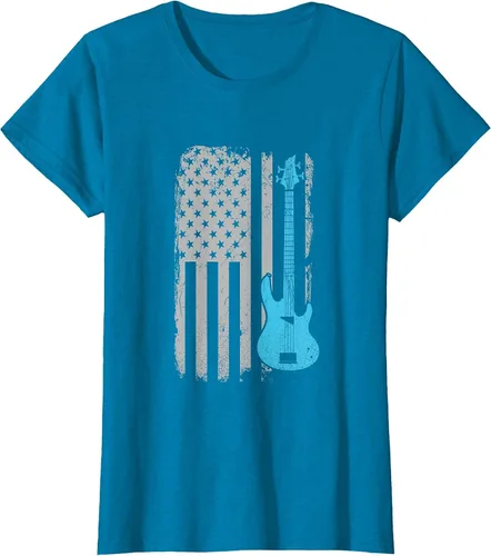 Vista 67 de Electric Bass Guitar Player American Flag Musician T-Shirt Asphalt Grey