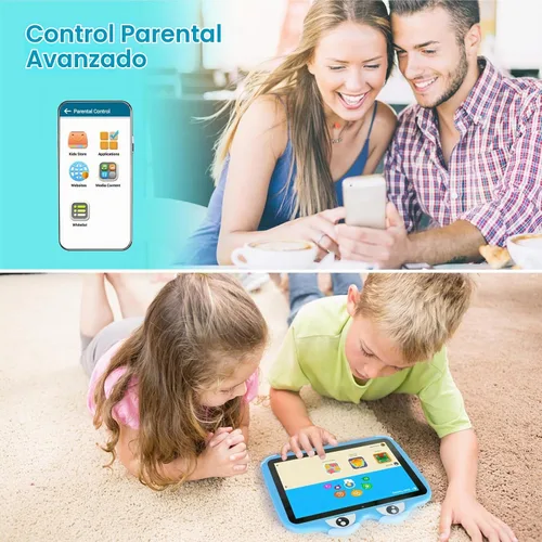 Vista 4 de Tablet para niños de 10.1 pulgadas, Tablet Android 11 de 64GB para niños con estuche, Google Play, YouTube, cámara dual, WiFi, Bluetooth Azul
