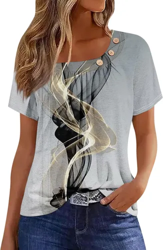 Vista 12 de Camisetas de manga corta con cuello cuadrado para mujer, blusas de trabajo informales de verano, tallas S-3XL
