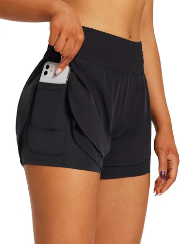 Vista 2 de BALEAF Women's Workout Running Shorts 2 in 1 Spandex High Waisted 3" Athletic Shorts with Liner Pockets