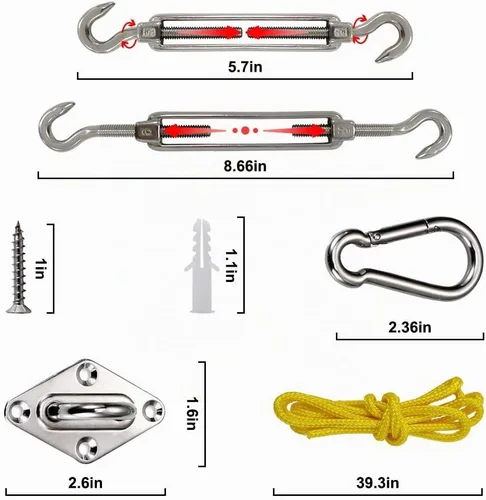 Vista 4 de Kit de herramientas para toldo, kit de accesorios de acero inoxidable para triángulo, cuadrado, rectangular, instalación de toldo para patio y césped
