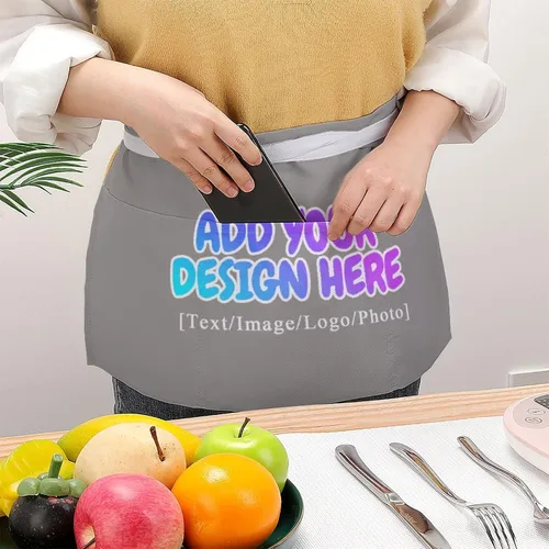 Vista 286 de AXKEUDO Delantal personalizado con bolsillos, delantales de cintura para camarera para cocinar en casa, restaurante, servir trabajo