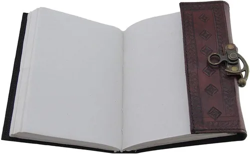 Vista 3 de AzureGreen, Cuaderno liso 120 páginas de cuero con piedras (el color puede variar) con broche, marrón