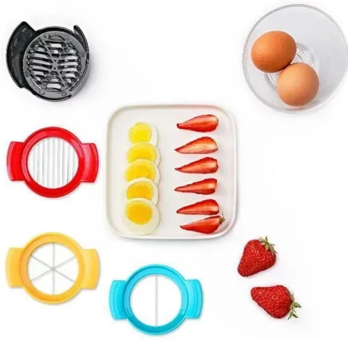 Vista 7 de Cortador de huevos de acero inoxidable 4 en 1 para huevos duros, frutas y más, cortador de huevos sin esfuerzo para ensaladas, sándwiches, tablas