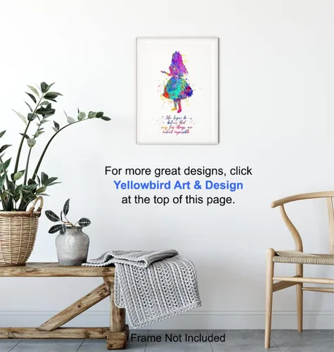 Vista 6 de Cita inspiradora – Impresión artística de pared del país de las maravillas de Alicia – Gran regalo motivacional – Póster de decoración de habitación