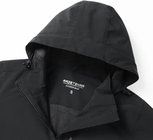 Vista 3 de Chubasquero impermeable para mujer con capucha ligero cortavientos para senderismo Negro