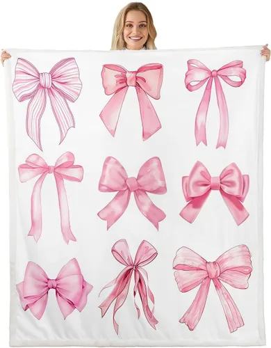 Vista 22 de Erosebridal Black Pink Bow Fleece Throw Blanket 40"x50" - Ultra-Soft for Couch Sofa Bed,Kawaii Cool Bowknot Sherpa Blanket,Princess Style Fuzzy