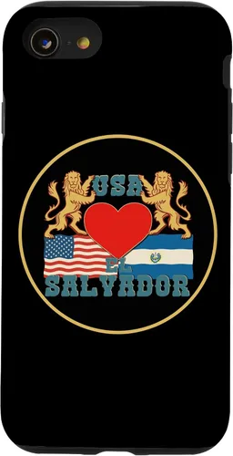 Vista 13 de iPhone 14 Bandera de El Salvador y Estados Unidos, Funda Salvadoreña