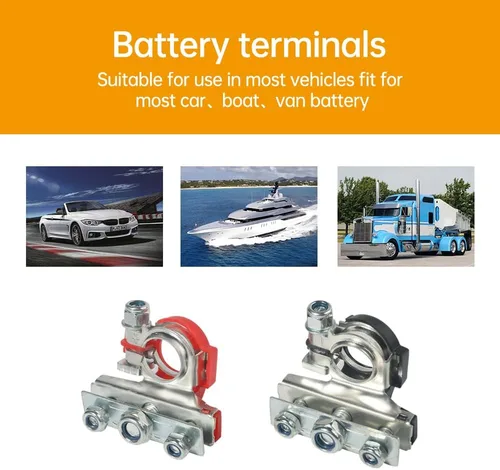 Vista 3 de Paquete de 2 terminales de cable de batería de poste superior automotriz de 12 V, kit de conectores de abrazadera, terminales de batería de 3 vías