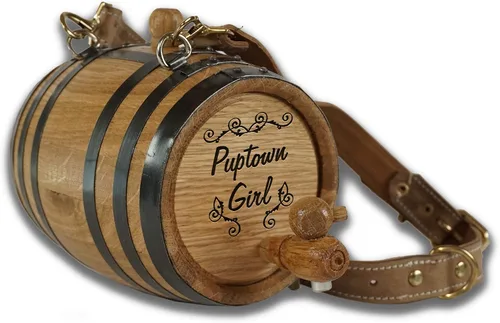 Vista 11 de St Bernard - Collar de barril de whisky para perro, 'M.U.T.T.' - Dispensador de barril de roble de 1/2 litro para perros San Bernardo con correa