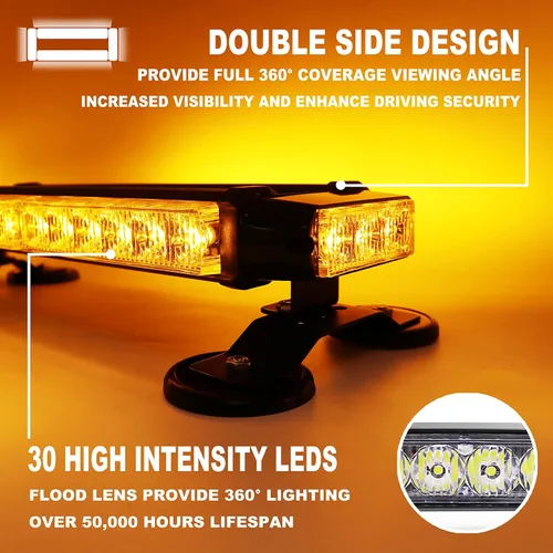 Vista 2 de Barra de luz estroboscópica de emergencia de 14.5'' con 32 LED para techo, doble lado, luz de advertencia de peligro, luz de seguridad con imán