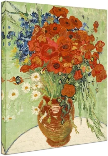 Vista 11 de Wieco Art - Arte enmarcado para pared de "Varios amapolas rojas y margaritas" por Vincent Van Gogh, reproducción de pinturas, lienzos abstractos