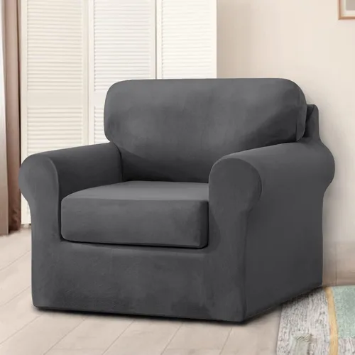 Vista 23 de 3 piezas de fundas de terciopelo de alta elasticidad para sofá de 1 cojín, fundas lavables para sofá con cordón antideslizante en la parte inferior